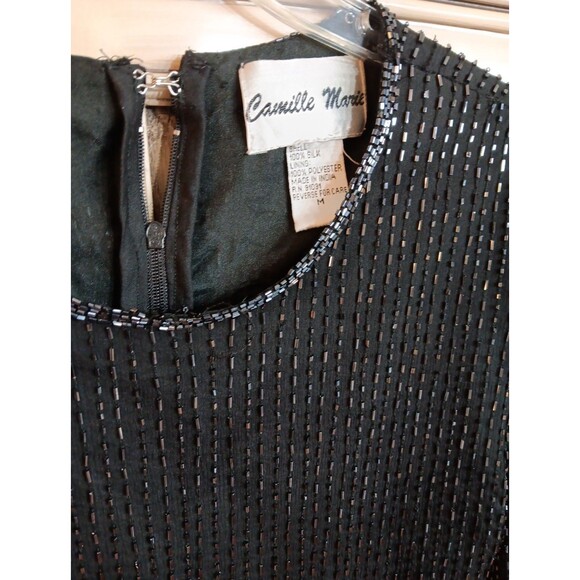 Vintage Camille Marie Black Beaded Short Sleeve Top - Size Small - 100% Silk - Picture 2 of 6